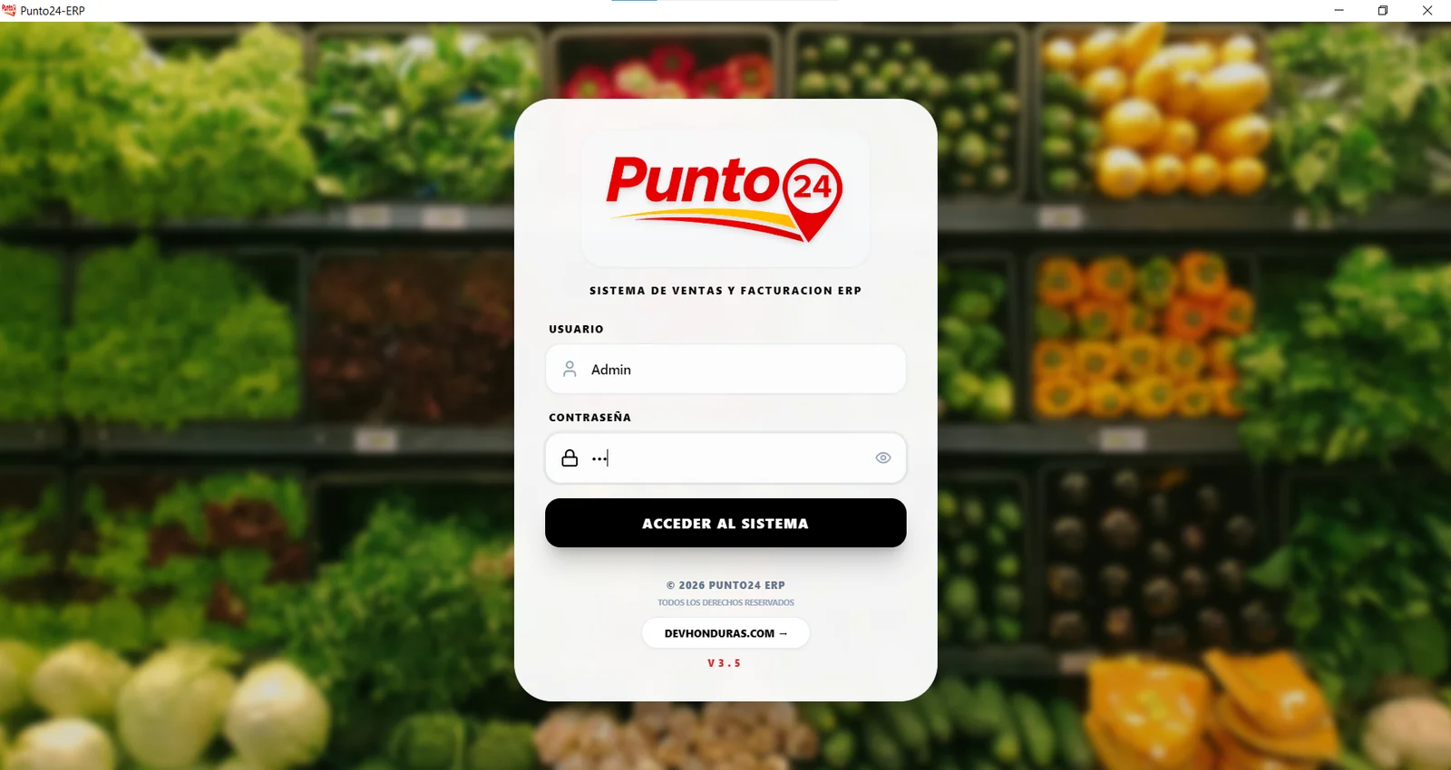 Punto24 ERP: Sistema de Ventas, Facturación SAR, Inventario & Fidelización - Acceso Seguro al Sistema v3.5